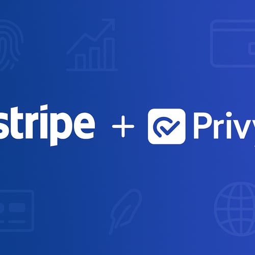 Digital illustration showing Stripe acquiring Privy, with fintech and crypto infrastructure icons in the background, symbolizing mergers in payment and identity platforms.