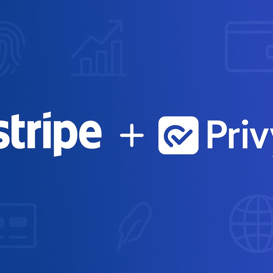 Digital illustration showing Stripe acquiring Privy, with fintech and crypto infrastructure icons in the background, symbolizing mergers in payment and identity platforms.