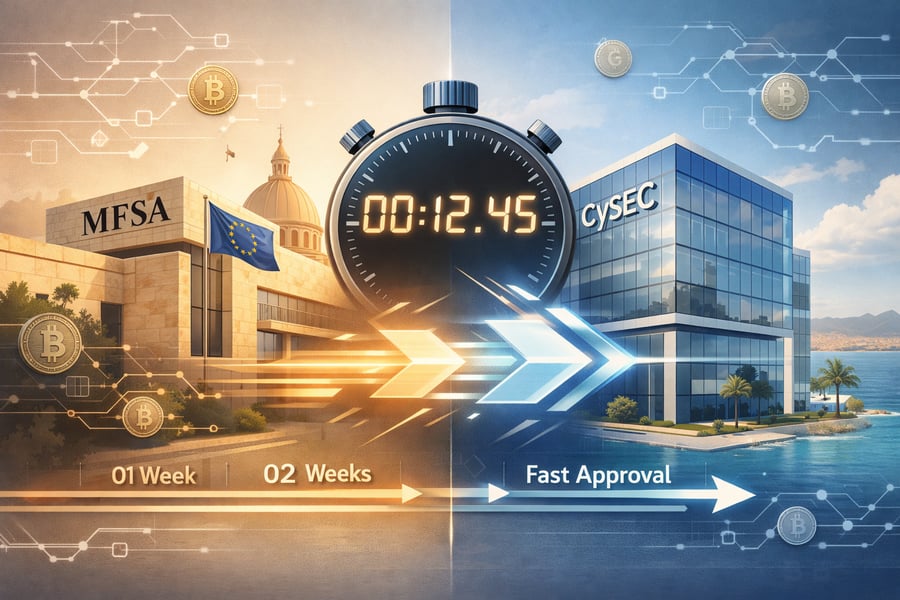 Malta MFSA and Cyprus CySEC regulatory buildings comparison for MiCA CASP crypto licensing jurisdiction choice