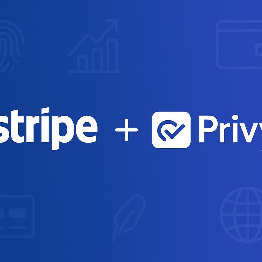 Digital illustration showing Stripe acquiring Privy, with fintech and crypto infrastructure icons in the background, symbolizing mergers in payment and identity platforms.