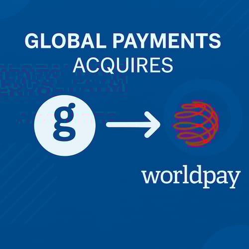 Illustration of Global Payments acquiring Worldpay in 2025, symbolizing fintech consolidation, card acquiring market shifts, and merchant payment infrastructure strategy.